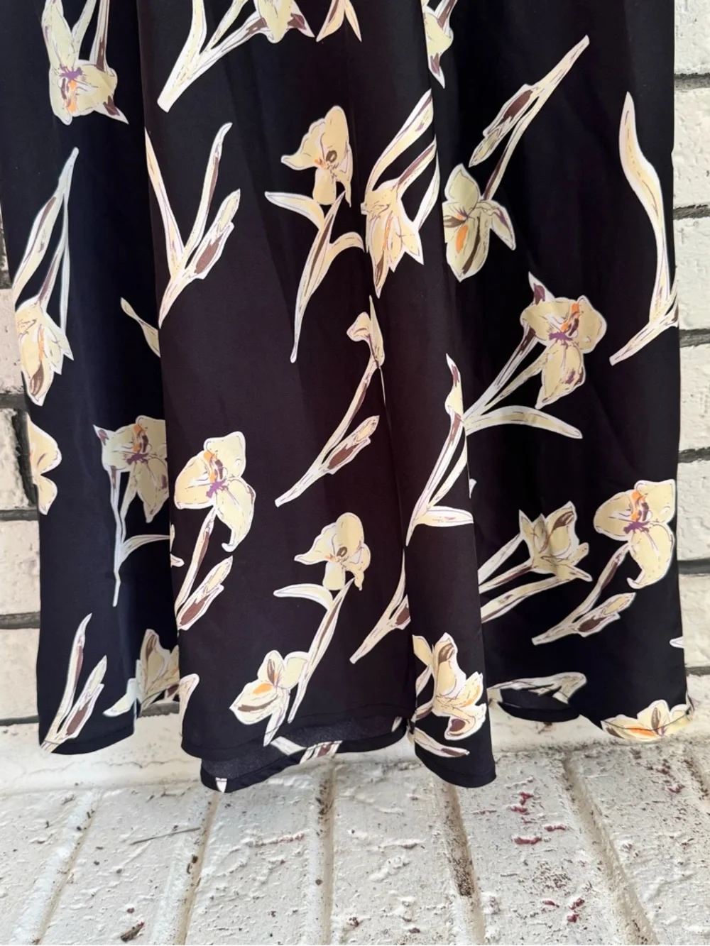 Black Floral Maxi Slip Dress with Cream Blossom Print - Picture 2 of 6